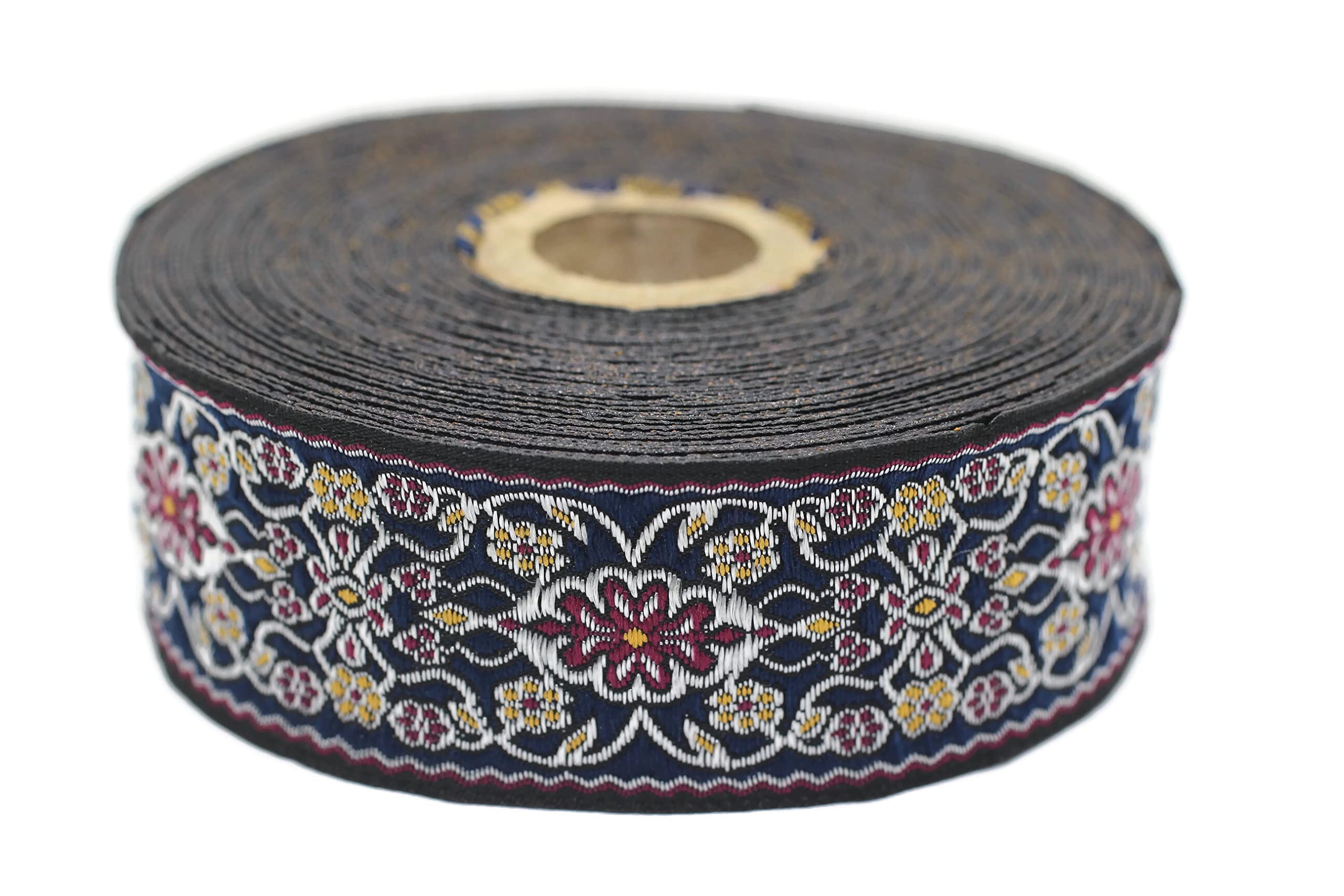 ribbon gather rib blouson 【PELLICULE】 11 Yard Spool 1.37 inch Wide Blue&Red Jacquard Ribbon